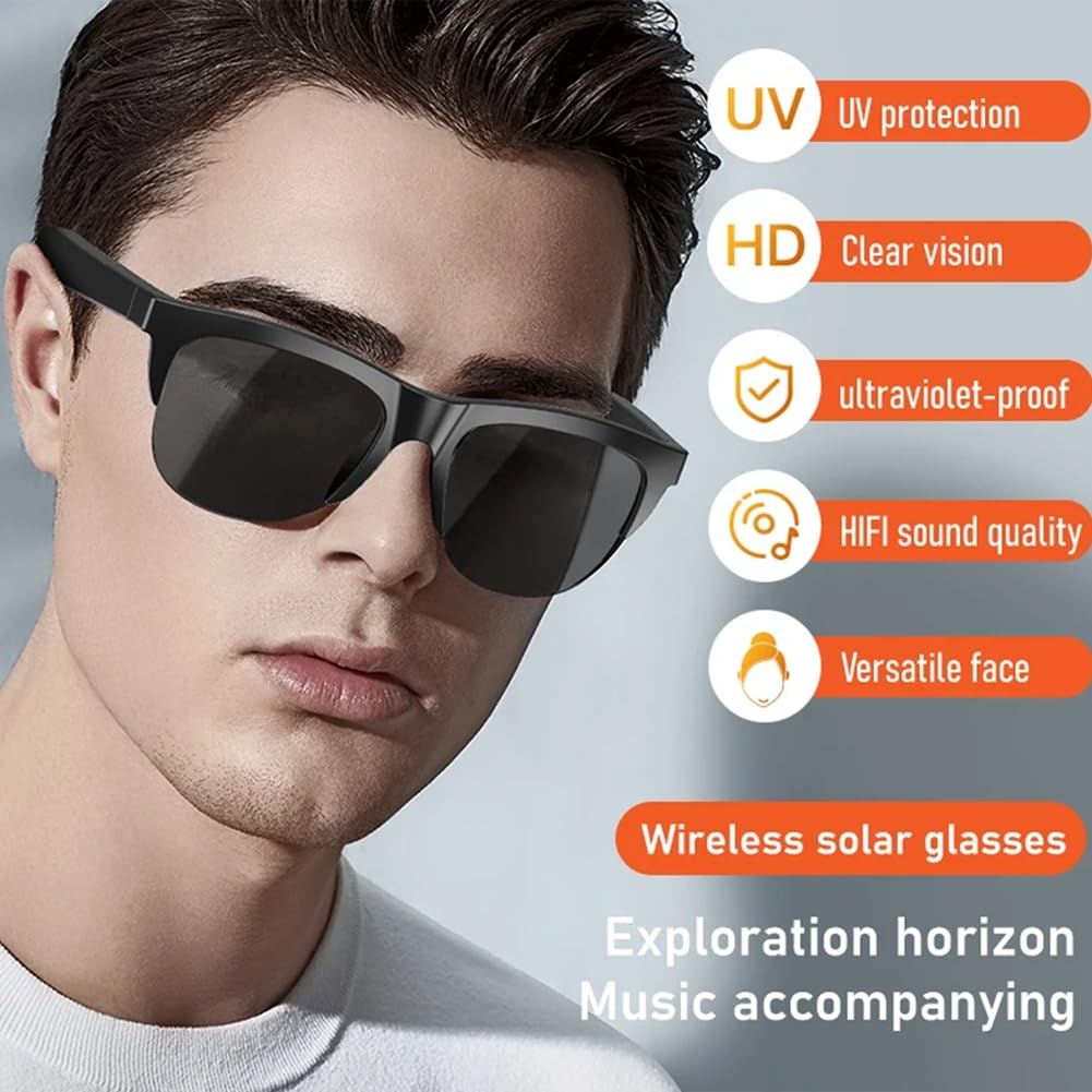 Occhiali da Sole Occhiali Bluetooth V5.3 Occhiali da Sole Occhiali Nuovi Occhiali da Sole Intelligenti Occhiali Chiama Sport all'Aria Aperta Cuffie HiFi Nero Tecnologia Anti-Touch UV