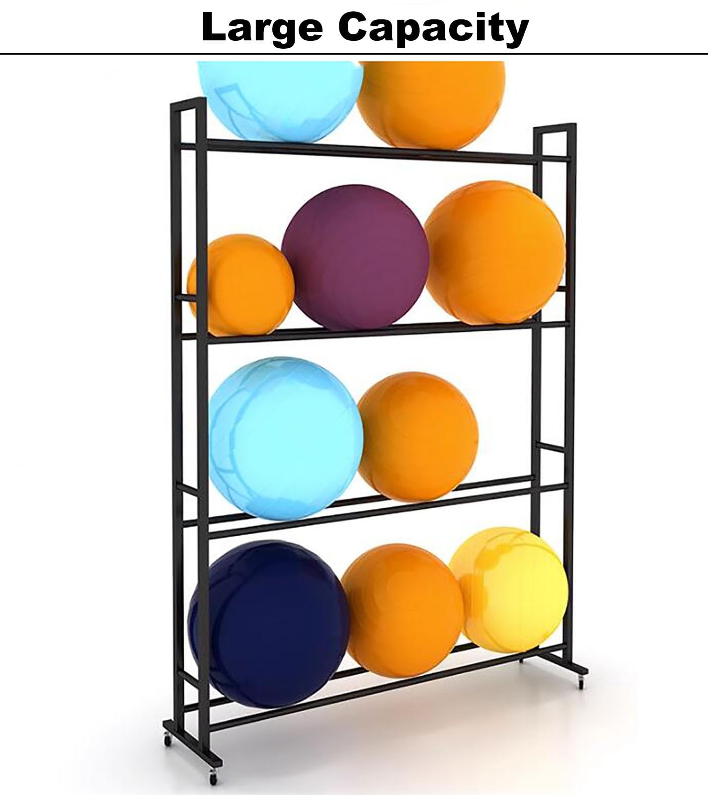 Organiseur de balle de sport, support de balle de yoga à 3/4 couches, autoportant, avec roues, organiseur multifonction pour équipement de gym, grand CA (noir 4, noir, 4 couches)