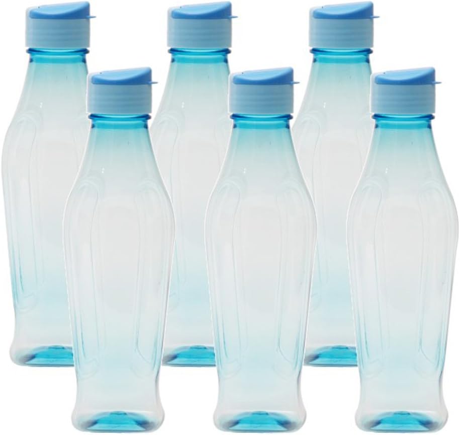 Pearlpet Plastic Zed Water Bottles, 900 Ml, Pack of 6, Neon Sky Blue