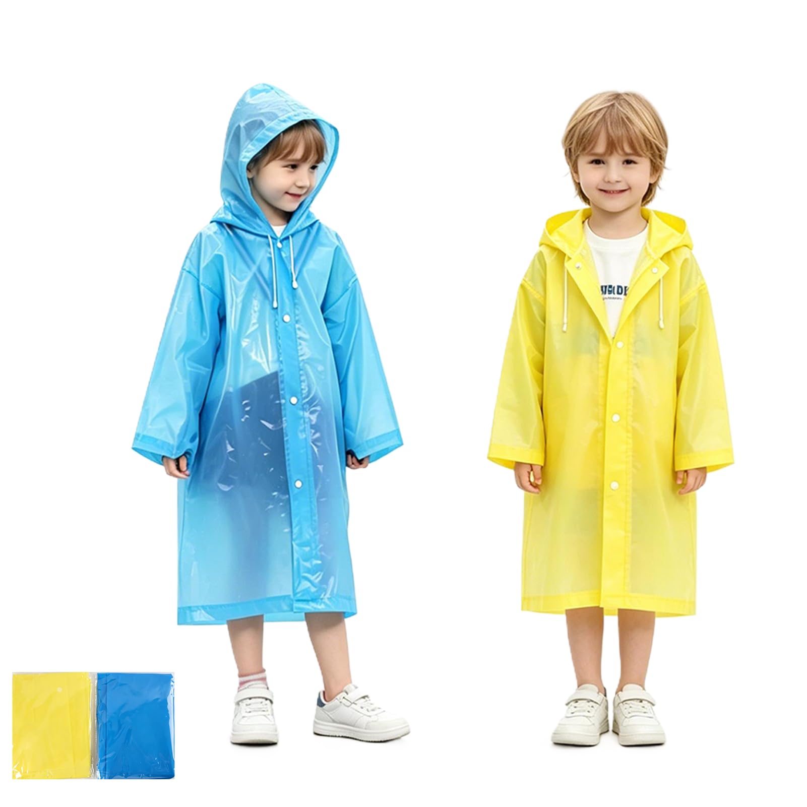 Chubasquero Niños EVA 100% Ecológico - Impermeable Reutilizable Unisex, 6-12 Años 1.0-1.50m, Capucha Botones
