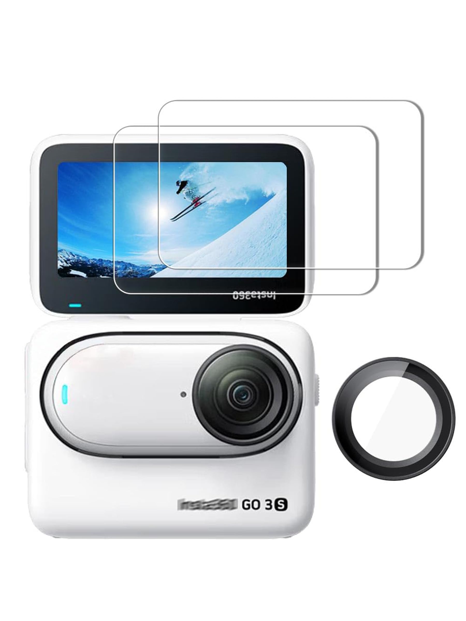 iDaPro Protection d'écran + Objectif Guard pour Insta360 GO3S, Verre 9H | 2 Screen + 1 Objectif + Boîte ABS. Pas pour GO3. 9H Dureté, Anti-rayures, Anti-bulles, Clarté HD, Anti-traces, Pose facile
