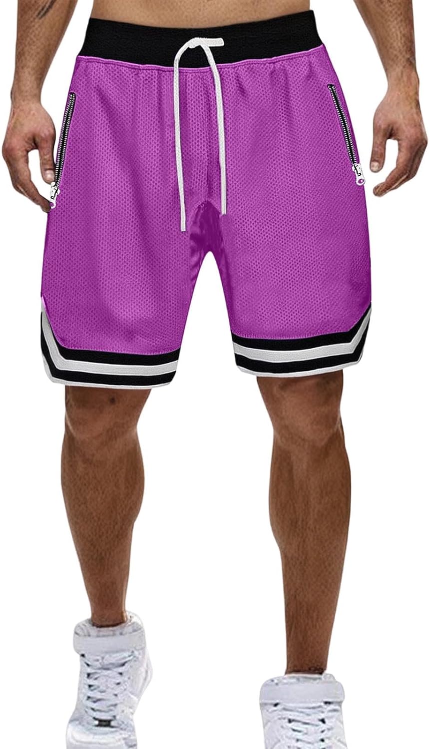 Men's Striped Quick-Dry Shorts Workout Moisture-Wicking Shorts Elastic Waist Pant with Pockets for Gym Running Sports