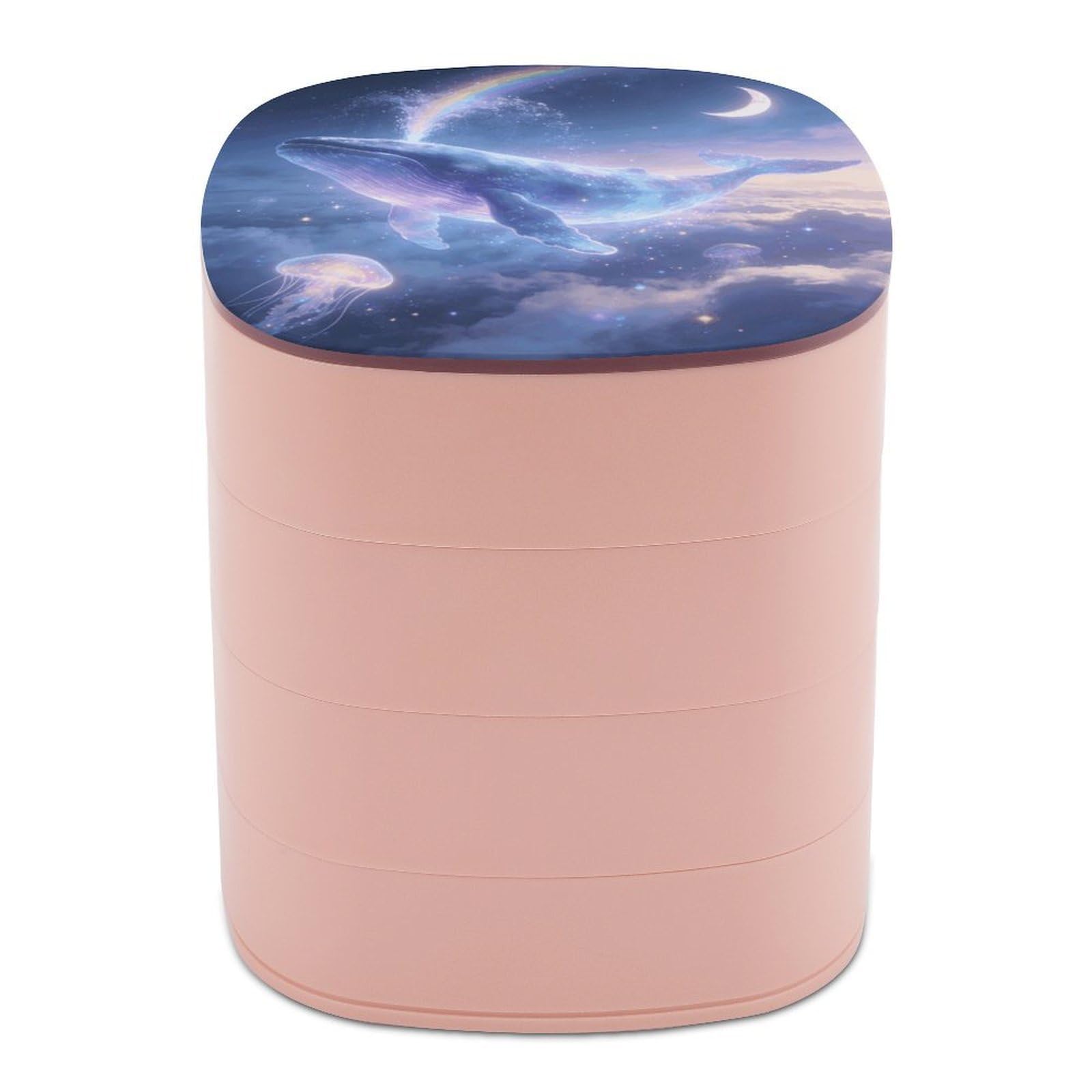 LZQPOEAS Dreams of Whales in The Clouds Jewelry Box Women Jewelry Organizer Travel Jewelry Case Cute Necklace Ring Storage Organizer 4-Layer Rotating Jewelry Tray Case with Mirror for Bracelets
