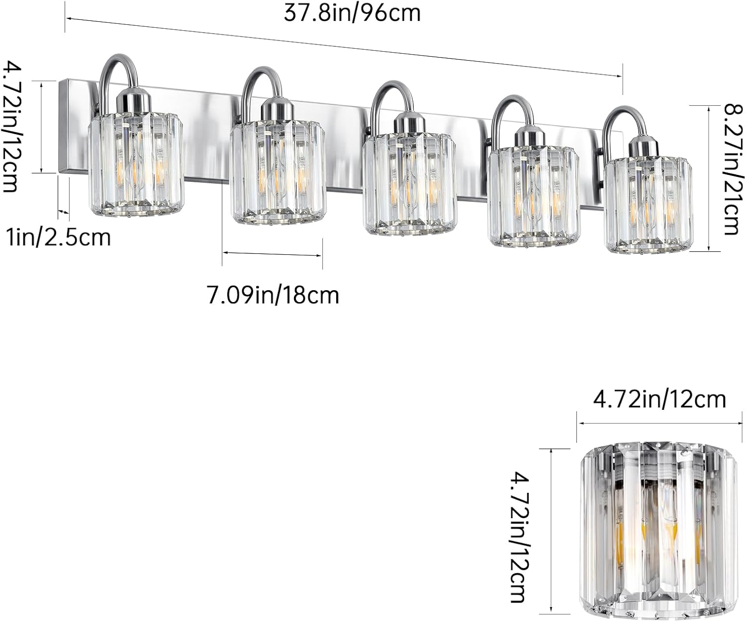 Brushed Nickel 5-Light Bathroom Vanity Light Fixture Over Mirror