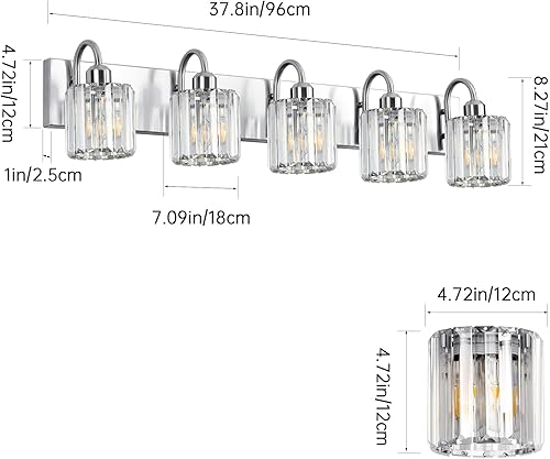 Miniatura 3 de Lámpara de tocador de baño de 5 luces de níquel cepillado sobre espejo