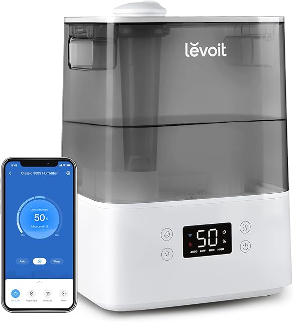 LEVOIT Humidifier for Bedroom, 6L Cool Mist Top-Fill Humidifiers, Essential Oil Diffuser for Baby & Plants Large Room, Smart App & Voice Control, Quiet Sleep Mode, Timer, Auto Mode, Up to 60H 47