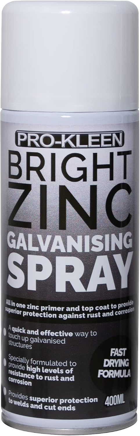 Pro-Kleen Bright Zinc Galvanising Aerosol Spray Paint   All-in-One Primer & Topcoat - 400ml Superior protection against rust and corrosion