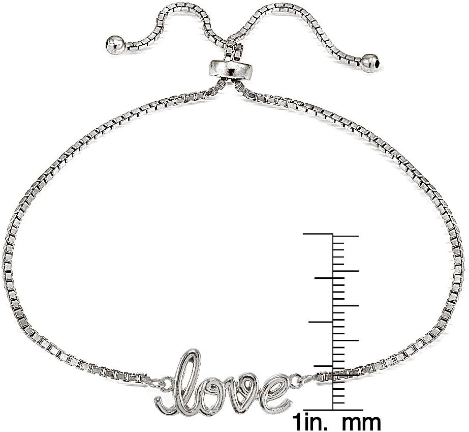 Hoops & Loops Sterling Silver Love Polished Adjustable Bracelet - Image 3
