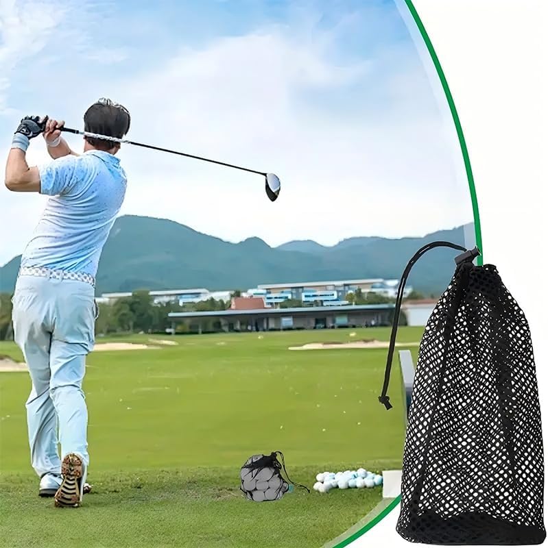 1 Pack Golf Ball Bag - Small Size Shag Bag Holds 12-16 Balls - Nylon Mesh Golf Balls Storage Bag Sports Equipment Organizer