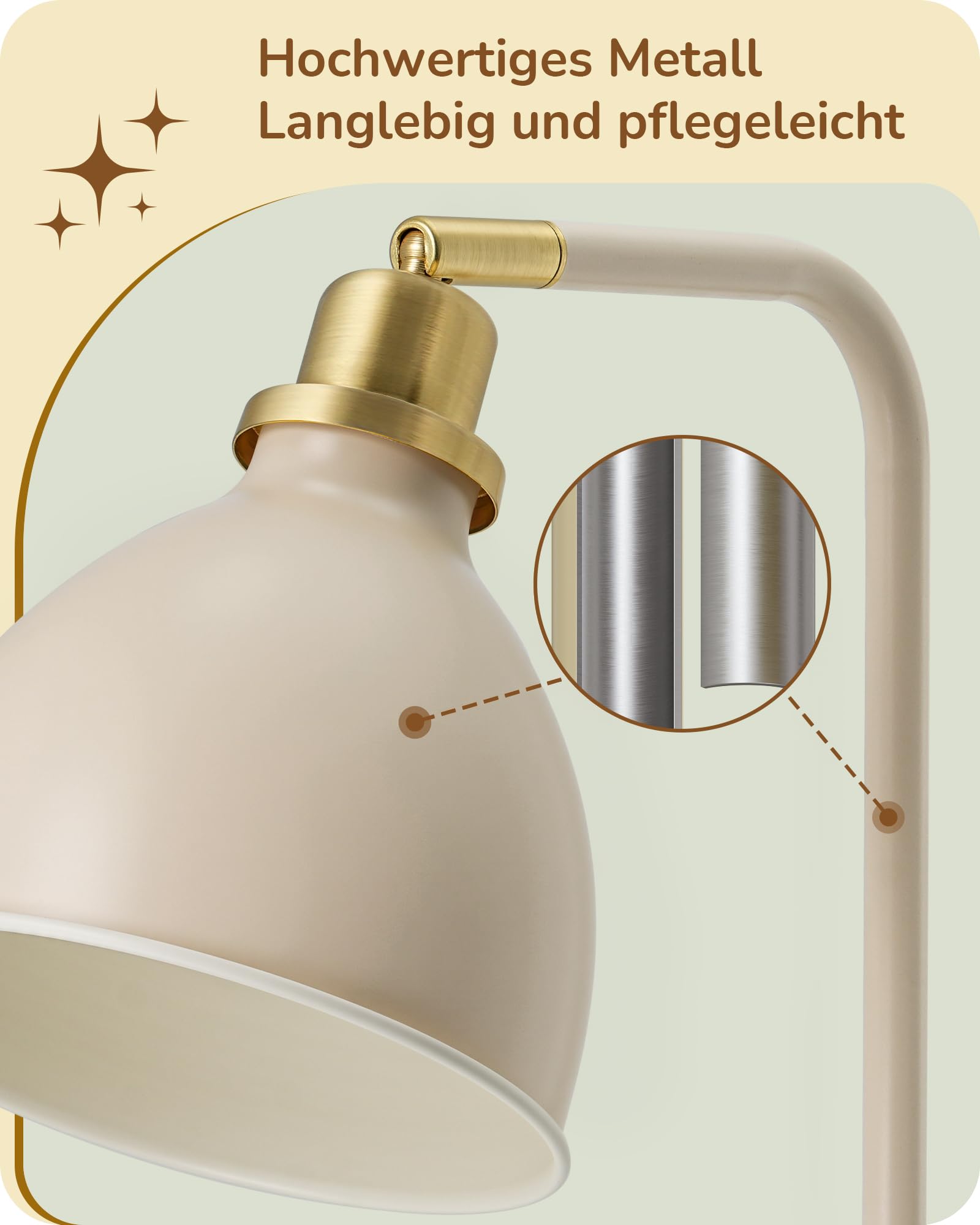 EDISHINE Stehlampe Industriell, Verstellbarer Kopf, Inkl. LED, Cremeweiß | mit Metall-Lampenschirm, E27-Fassung, 2700 K Warmweiß, Leselampe für Wohnzimmer, Schlafzimmer & Büro, 155 cm