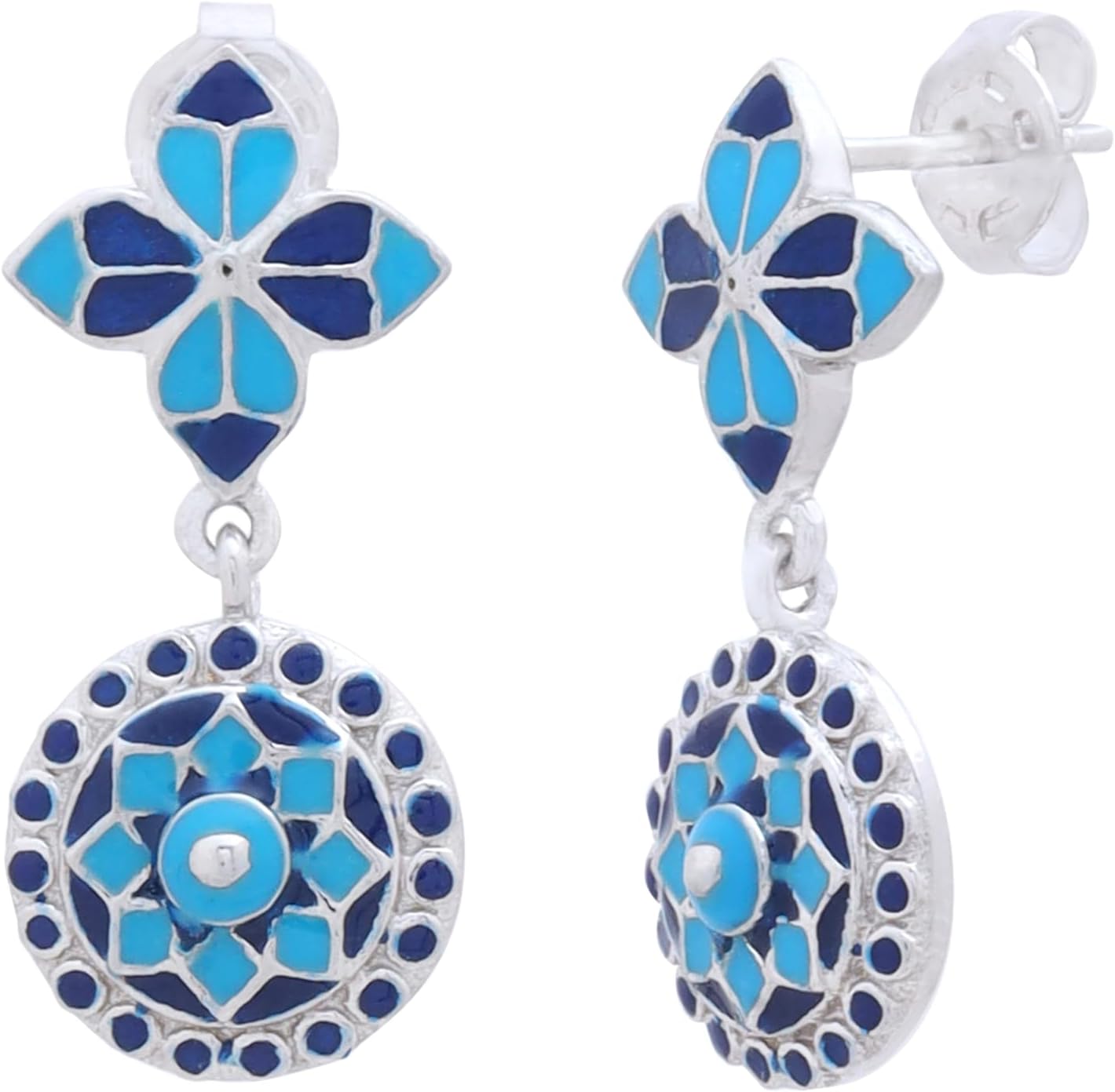 Azure Rosette Circlet Drop Earrings in Blue, Brass Jewelry Gifts for Her