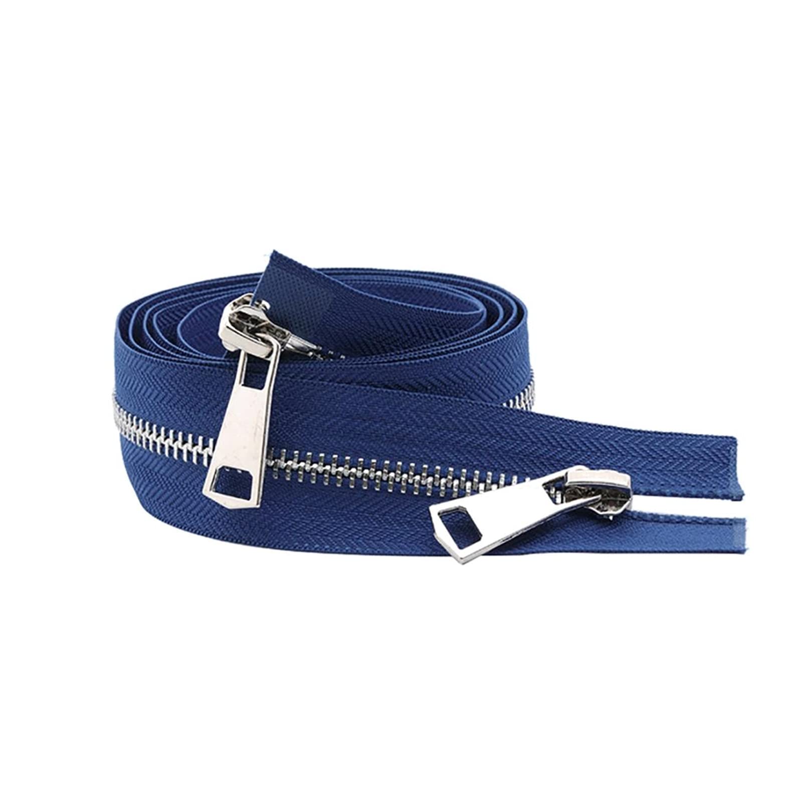 30/40/50/60/70/80 cm 5# Colorful Open-end Double Sliders Silver Metal Zipper for Handcraft DIY Cloth Garment, Navy, 40cm