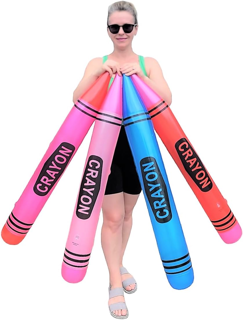 Zugar LandHuge 42" Colorful Inflatable Crayons (Set of 4 Colors) Jumbo-Sized Blow-Up Inflate Decoration Giant Prop For Birthday Party (Four Pack - 4 Colors)