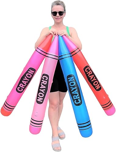 Enormes lápices de colores inflables de 42 pulgadas (juego de 4 colores) de tamaño gigante, decoración inflable para fiesta de cumpleaños (paquete
