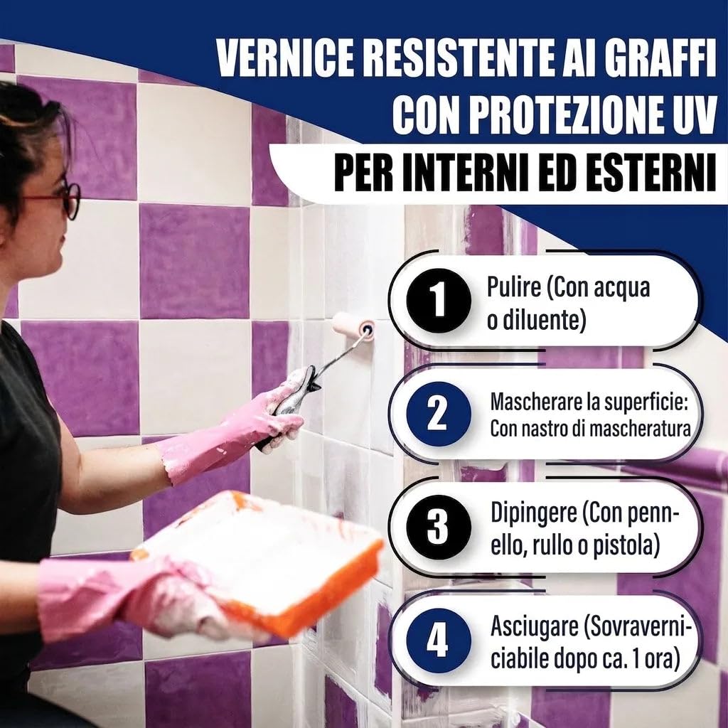 Vernice per piastrelle lucido rosa antico RAL 3014 Rosa Pittura per piastrelle (1 L) Hamburger Lack-Profi