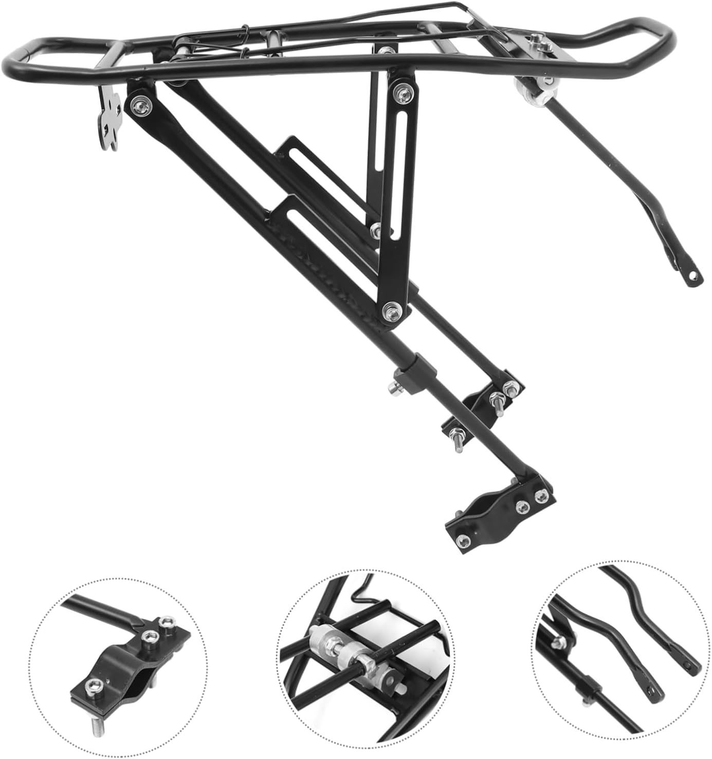 Adjustable Rear Bike Cargo Rack Heavy Duty Aluminum Alloy Cycling Luggage Carrier Compatible with Mountain and Road Bikes for Panniers and Backpacks