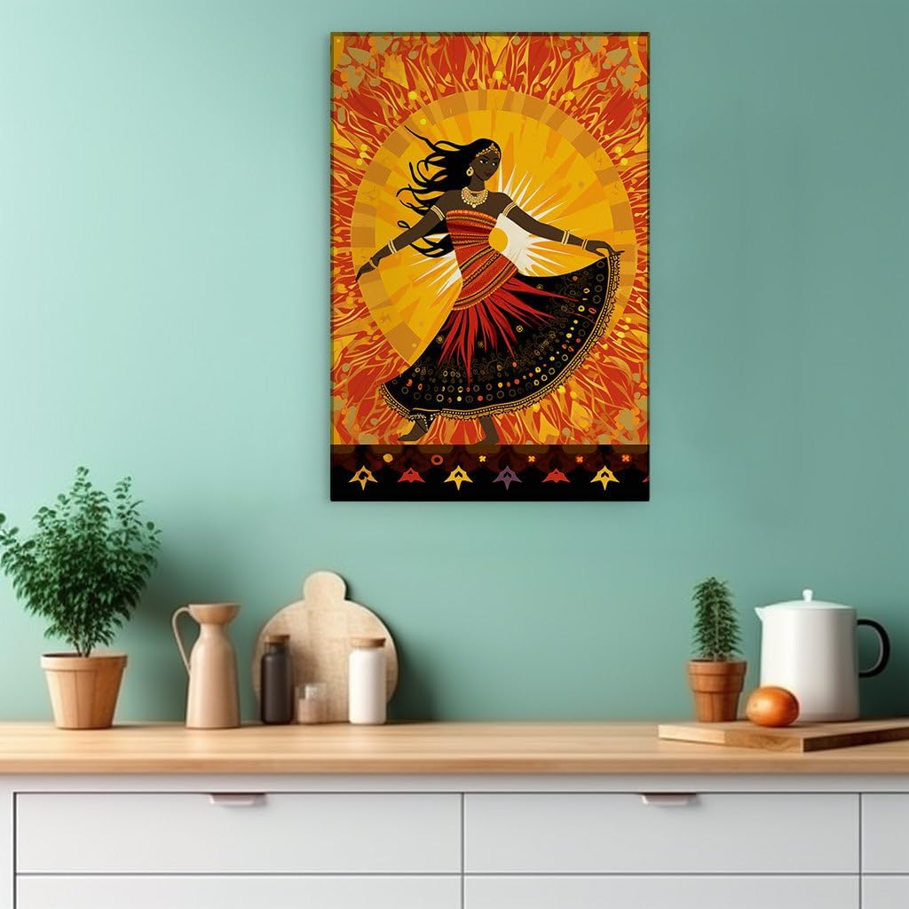 Canvas for Living room. Dance of the Sun Goddess: Embracing Radiance in Red and Black Splendor, 27 x 18 inch Canvas Wall Art - Religion And Spirituality - Spiritual Home Decor - 69x46 cm (27x18 inch)