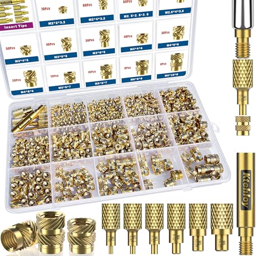 Image of 513 Metric Threaded Inserts with Heat Set Insert Tips, M2 M2.5 M3 M4 M5 M6 Female Thread Knurled Nuts Assortment Kit, for Plastic and 3D Printing Components