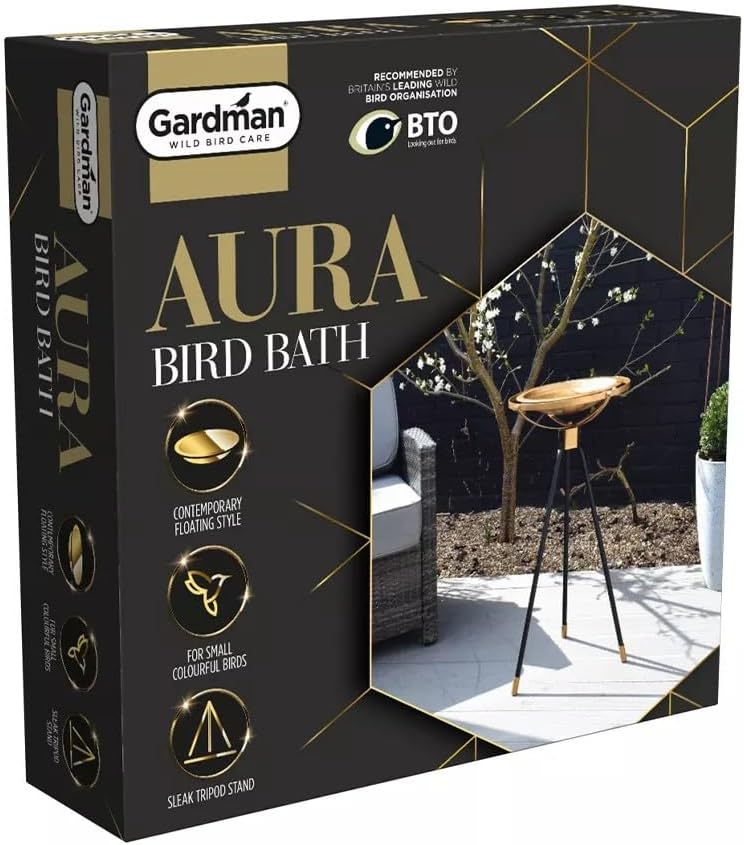 Gardman Aura Bird Bath Gold-Tone Design, Ideal Size for Birds, Award Winning