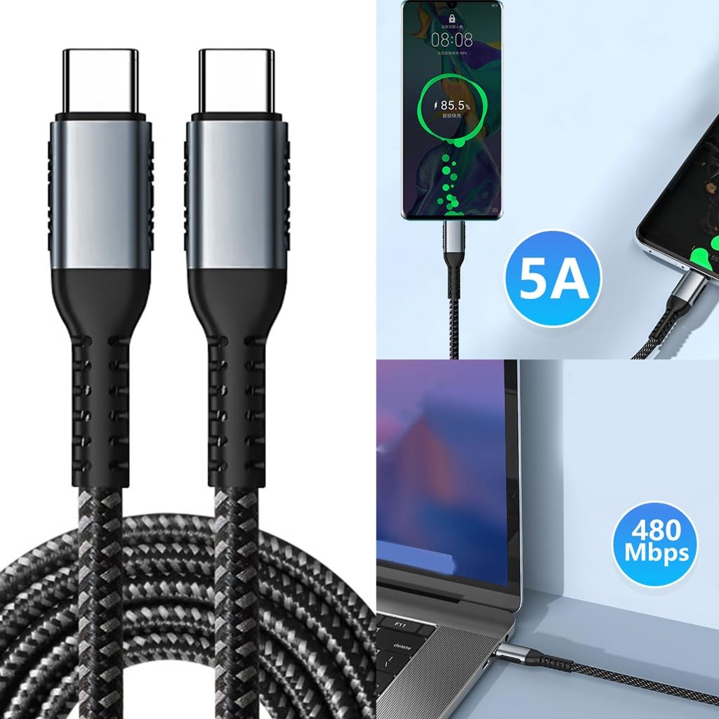 Kabel do ładowania USB C na USB C, przewód 100 W z e-markerem do szybkiego dostarczania energii