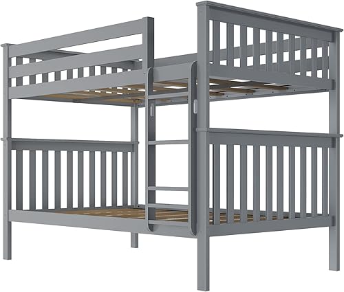 Miniatura 101 de Max & Lily - Litera de tamaño individual sobre matrimonial con escalera, base de cama de madera maciza para niños, barandillas de seguridad de 14