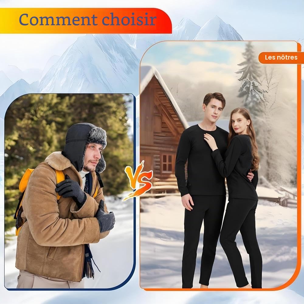 Ensemble de sous-vêtements Thermiques Chauffants pour Homme et Femme Chargement USB 42 Zones Intelligent, pour l'hiver et Le Froid & S/4XL