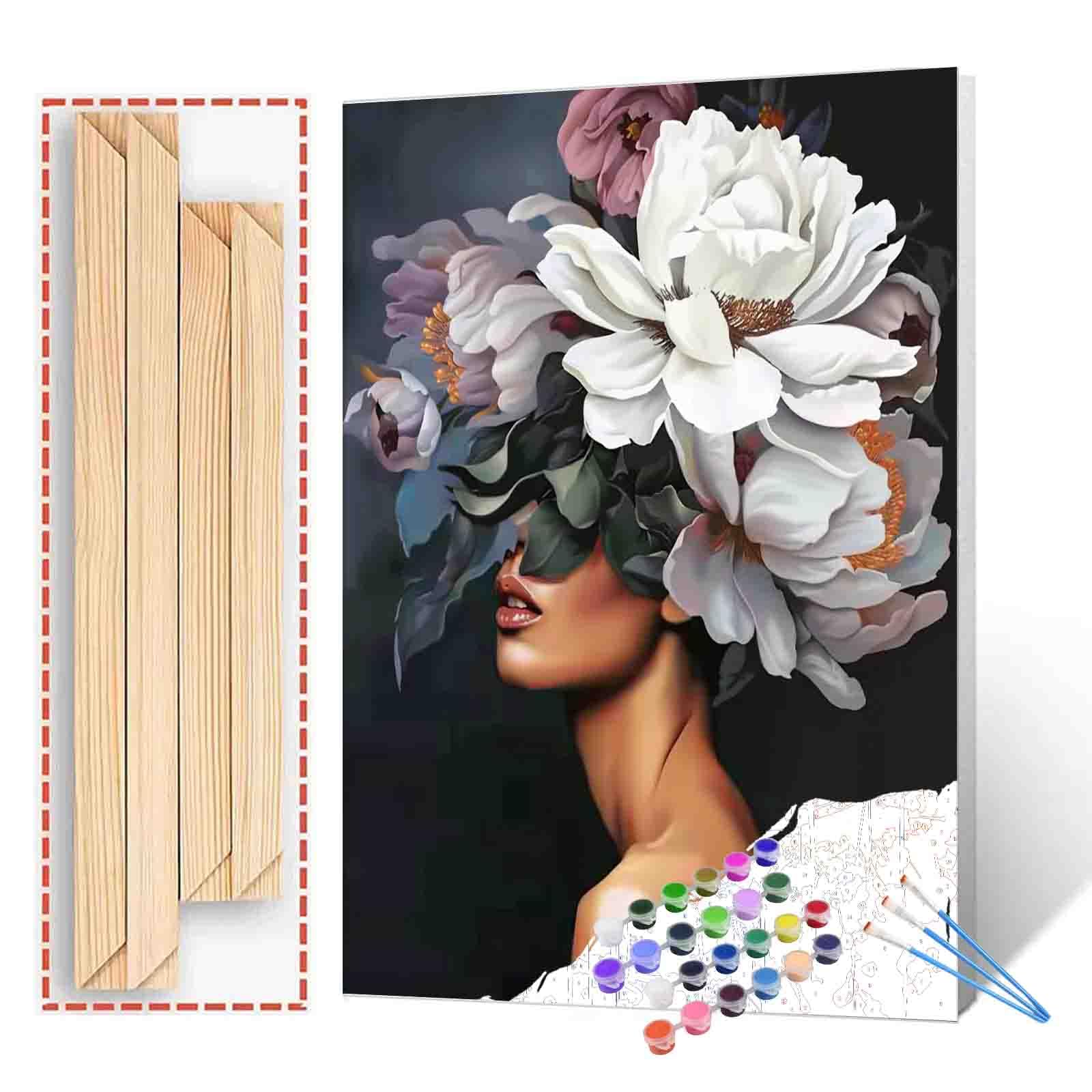 Tucocoo Lady Head Flower Picture Paint by Numbers for Adults - Modern Style Oil Painting Set With Frame - Fashion Acrylic Figure - 16''W x 20''H
