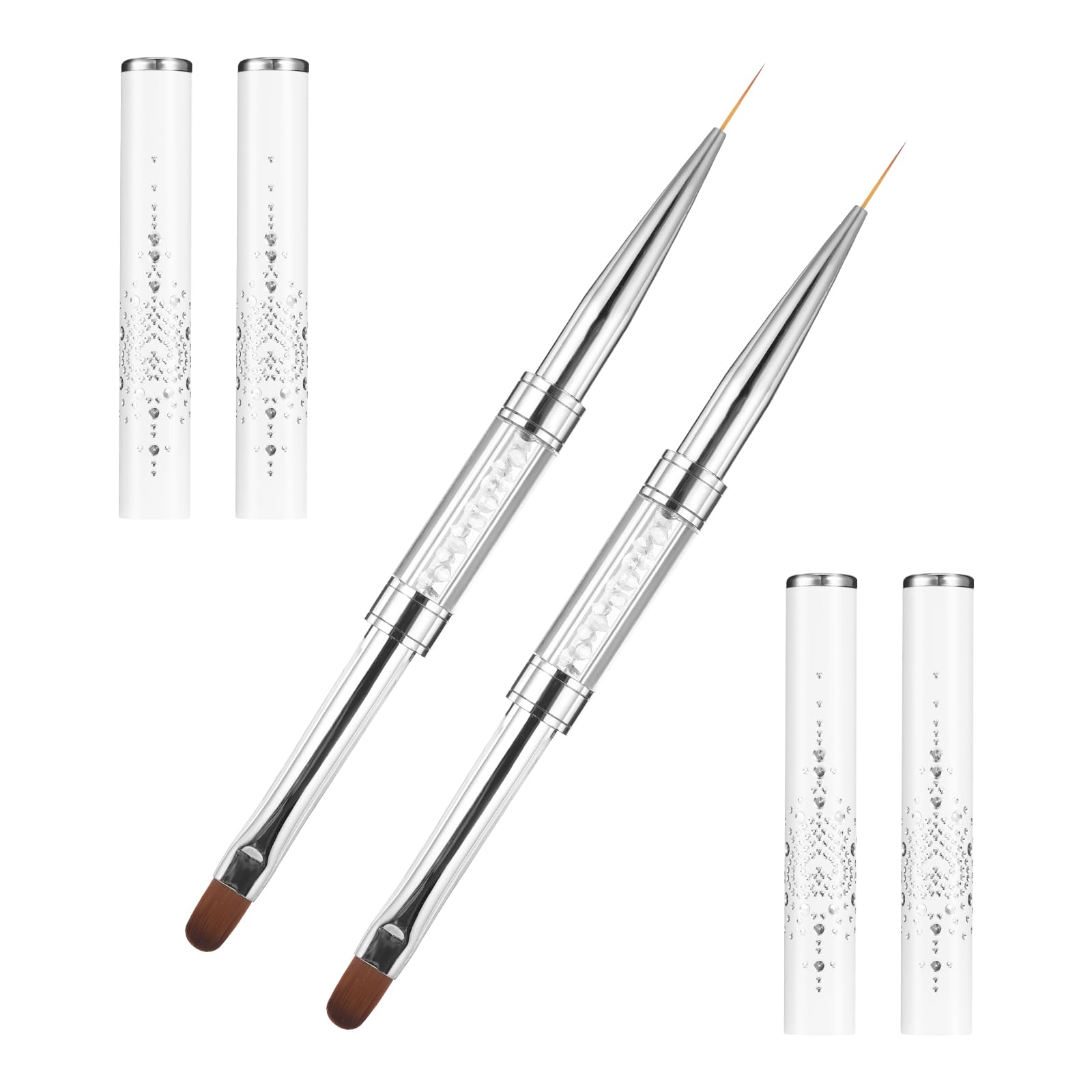 JJUNW 2 Pcs Double Ended Nail Builder Gel Brush, French Tip Brush Hard Gel for Nails, Brush Liner Brush Nails Hard Gel for Design Nails Professional Nail Art(White)