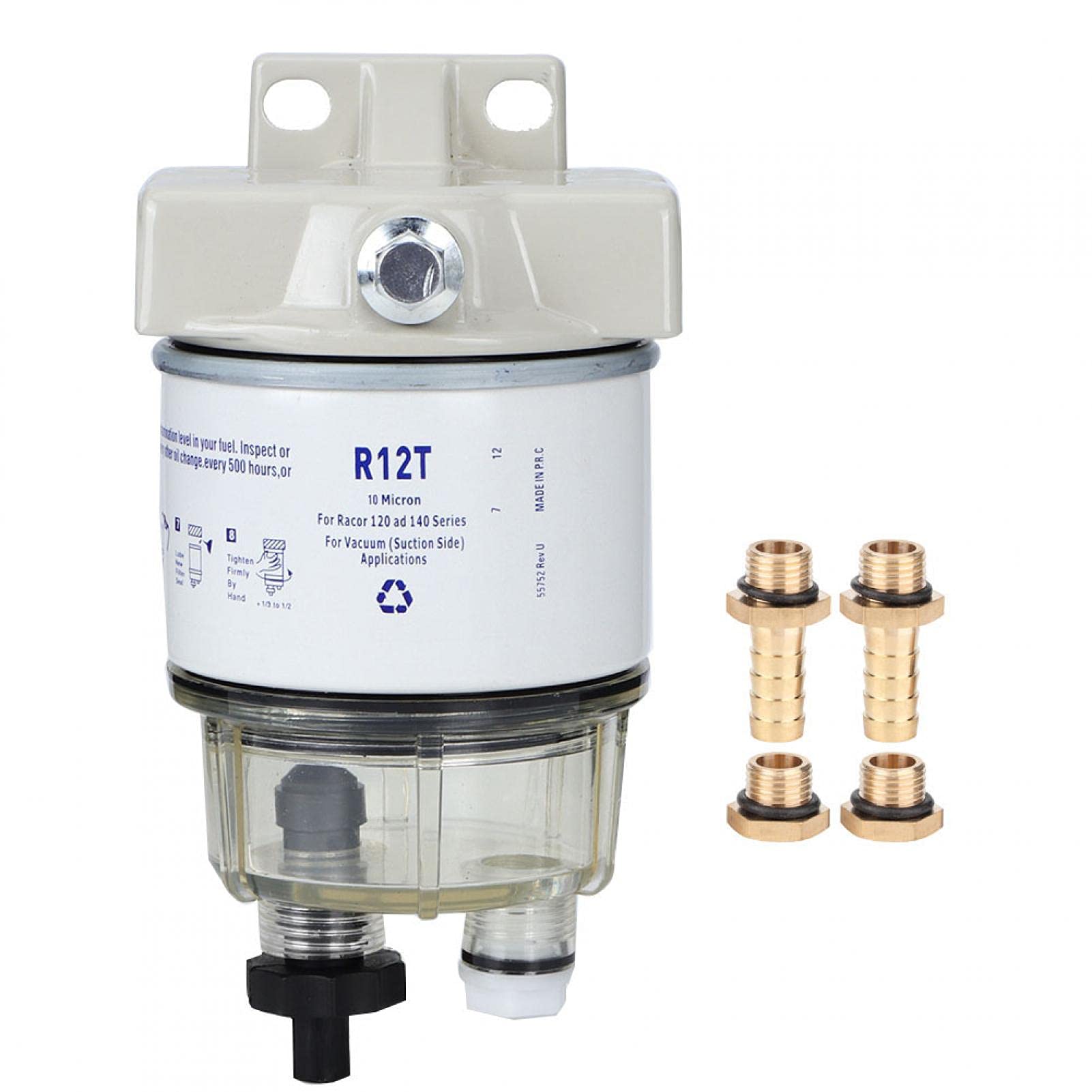Filtro Decantatore Benzina Per Barca, Filtro R12t Ricambio Filtro Carburante Separatore Acqua, Separatore D'acqua Combustibile Marino Con Una Portata Di 30 Gph Sull Adatto Per Motoscafo