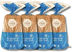 Combo 4 Pães Zero Açúcar 420g, Sem Glúten, Sem Leite, Vegano e de baixo valor calórico