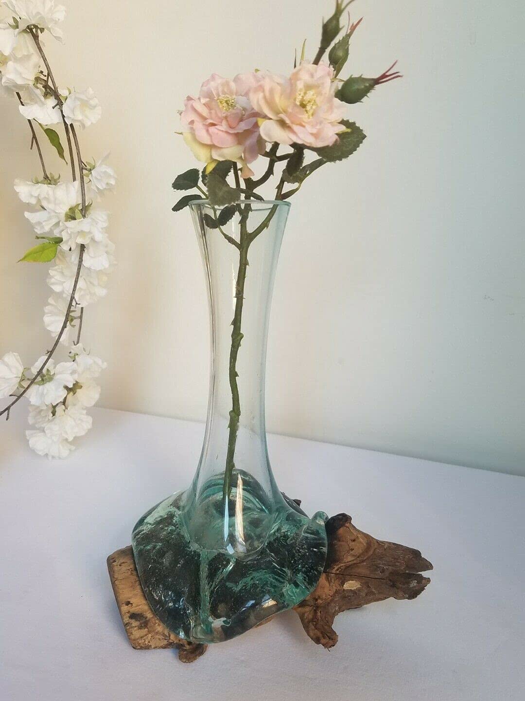 Melted Glass On Wood Vase/Teak Root 25cm
