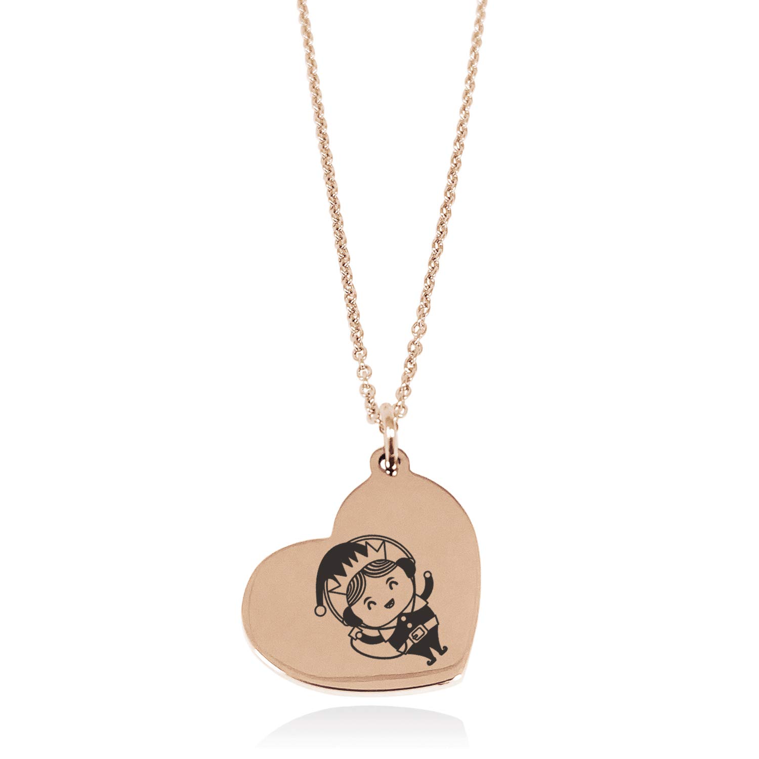 Tioneer Rose Gold Plated Stainless Steel Music Elf Floating Heart Tag Charm Pendant Necklace