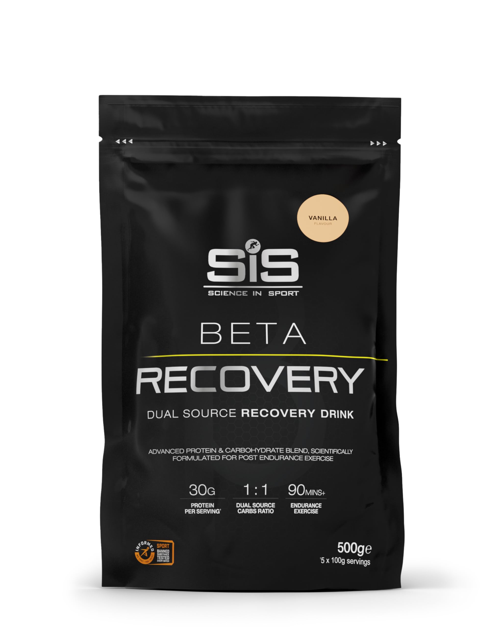 Science In Sport Beta Recovery | 30g Protein | 60g Carbohydrate | 3g Leucine | Post Workout Recovery | Dual Source Protein & Carbohydrate Recovery Drink | Vanilla Flavour | 5 Servings | 500g