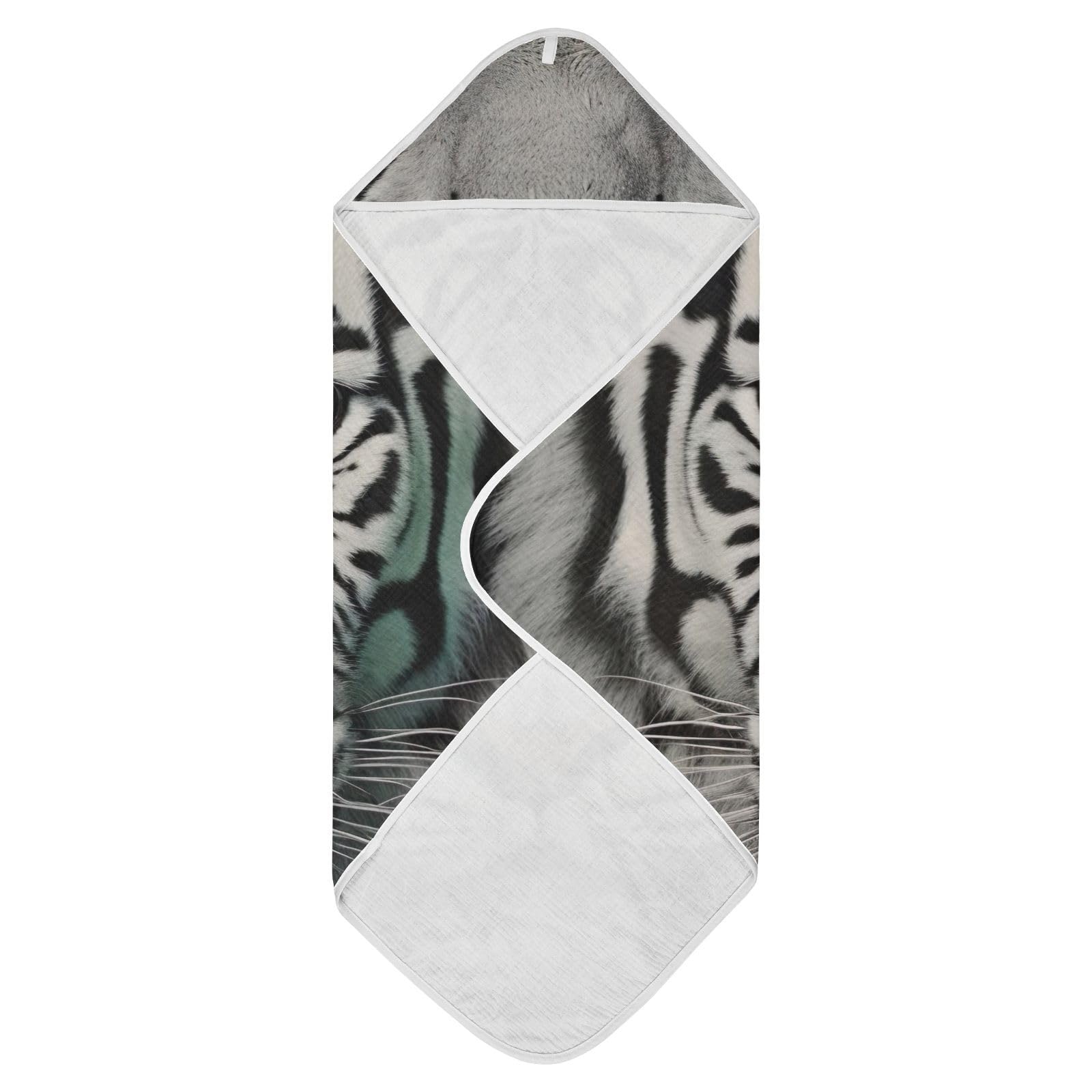 PaChyLuu White Tiger Baby Hooded Towel Soft Cotton Baby Towels Ultra Absorbent Bath Towel for Babies Boys Girls, 35x35 Inch