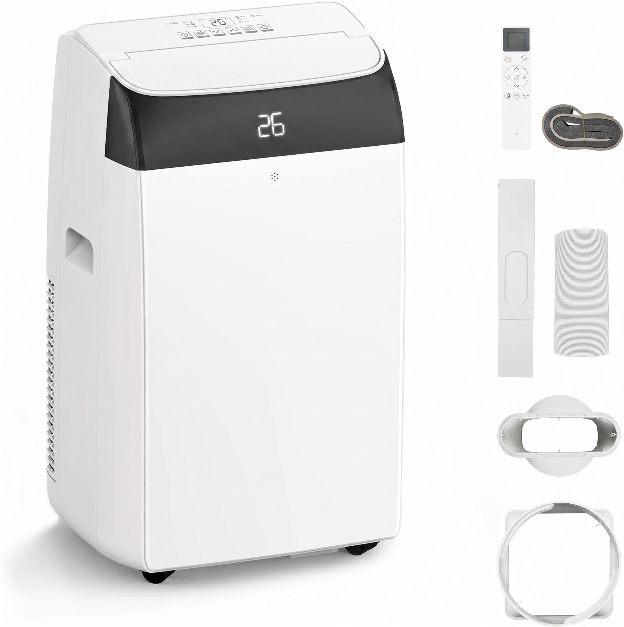 Lidzopas White Portable Air Conditioner 10000 Btu - 4-In-1 Mobile Ac Unit With Cooling, Dehumidifier, Fan, Sleep Mode - Quiet 52Db, 24H Timer, Smart Follow, Self-Evaporation, Washable Filter