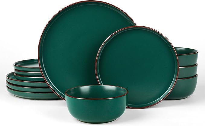 Famiware Mercury Plates and Bowls Sets, 12 Pieces Stoneware Dinnerware Sets, Dishes Set for 4, Microwave and Dishwasher Safe, Light Grey