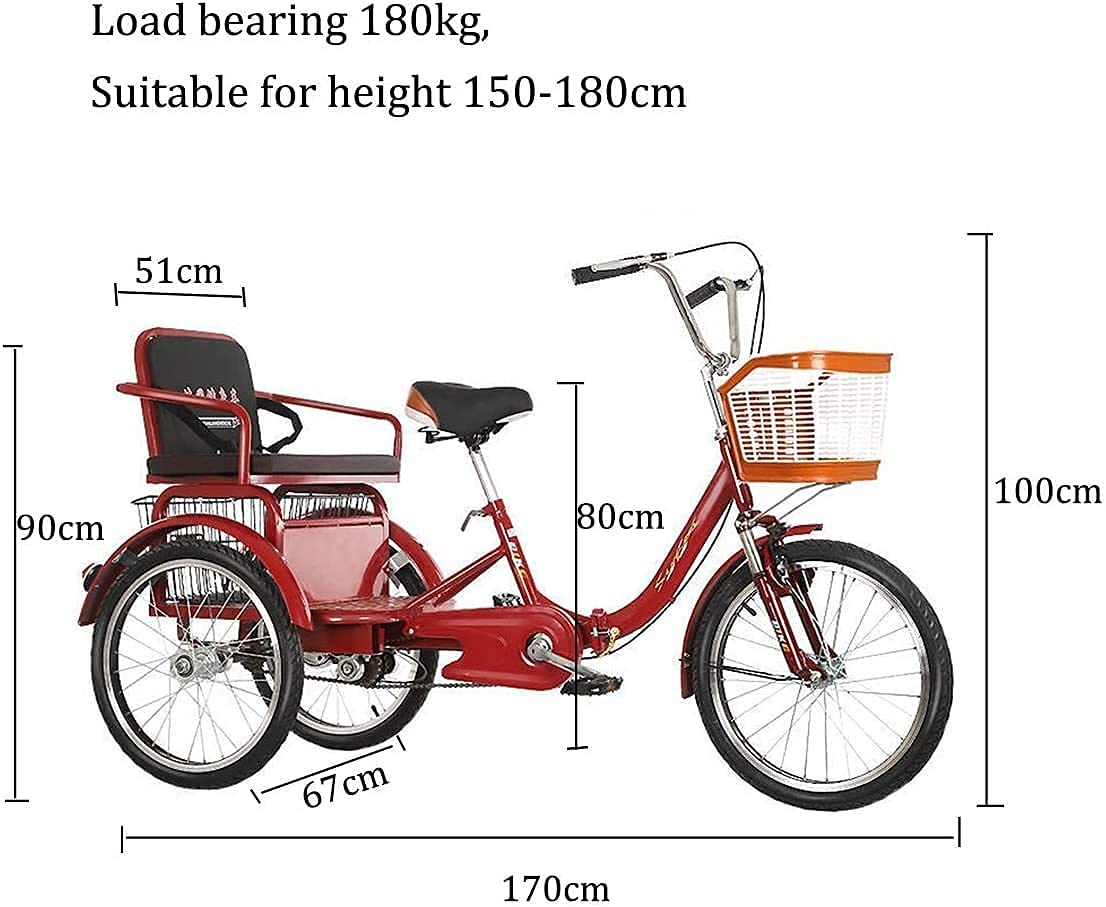 GRDDBZA Adult Tricycle - 3 Wheel Bikes for Adults Shopping 20Inch 3 Wheel Bikes Bicycles for Seniors Women Men with Suspension Fork Shopping Basket and Back Seat