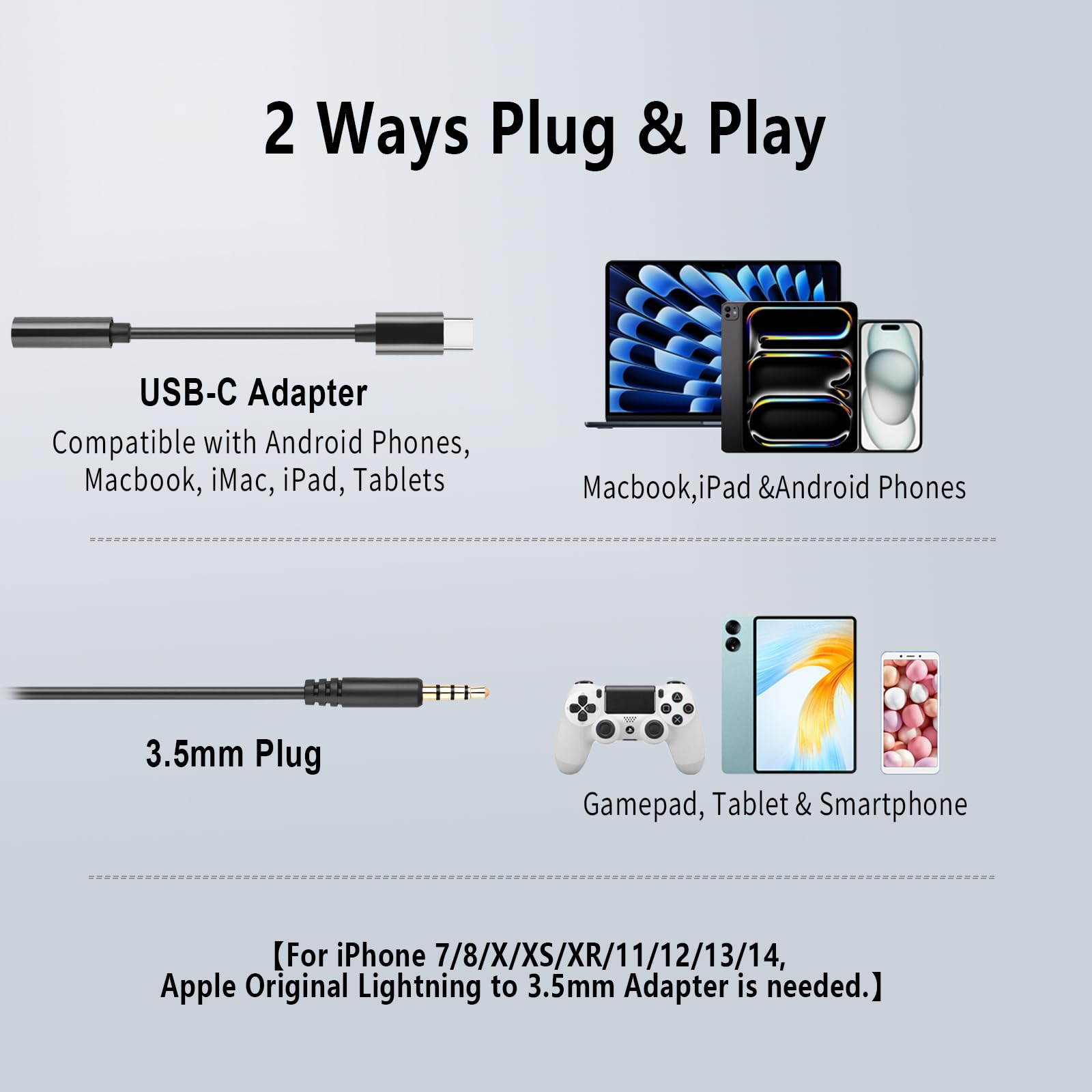 3.5mm PC Auriculares con Micrófono, Cancelación de Ruido | USB-C / 3.5mm Jack 2-en-1 PC Auriculares Estéreo con control en línea para Teams, negocios, Skype, Zoom, Oficina - Negro