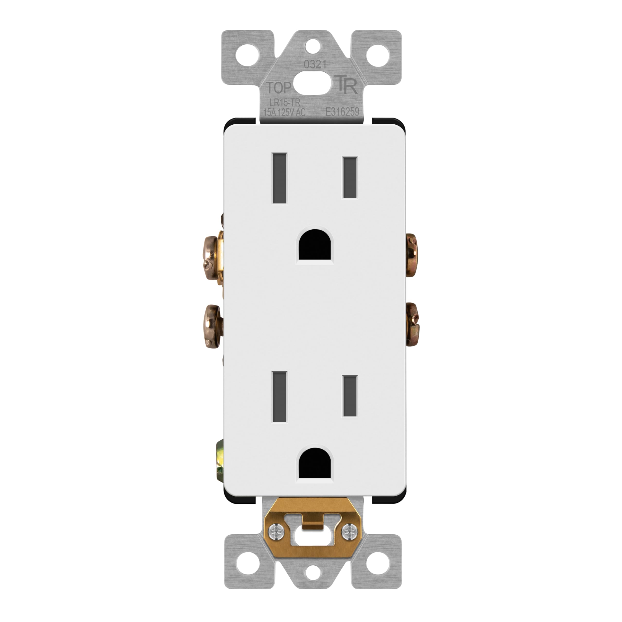 LIDERMatte Finish Decorator Receptacle with Interchangeable Face Cover, Child Safe Tamper-Resistant Wall Outlet, Residential Grade, Self-Grounding, 15A 125V, UL Listed, LR15-TR-W, White