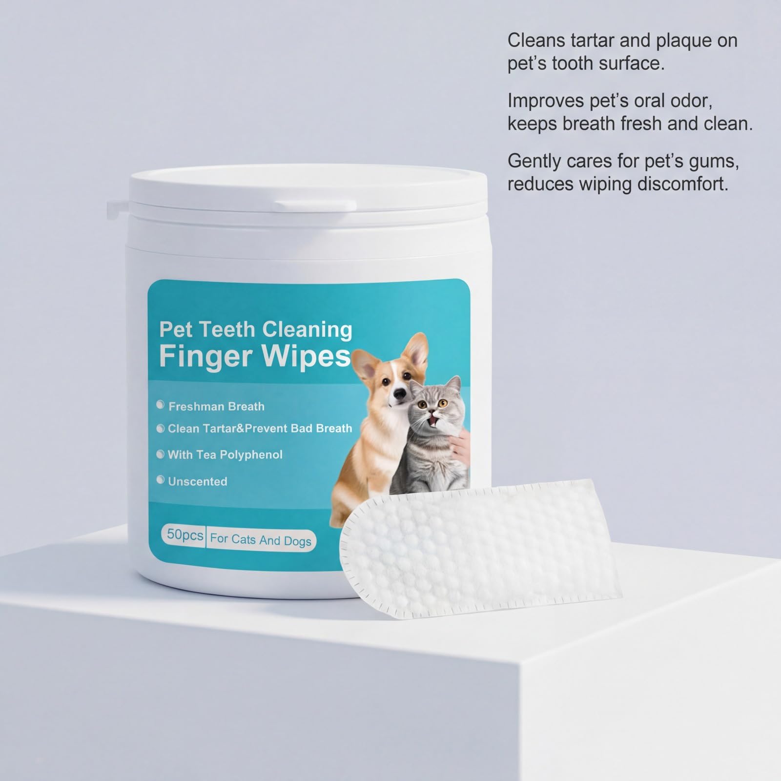 2026 New Natural Pet Dental Finger Wipes, Clean Teeth & Fresh Breath for Dogs & Cats, Dental Wipes, Natural Pet Oral Care, Plaque & Tartar Remover, Bad Breath Freshener (1cans+ear clean)