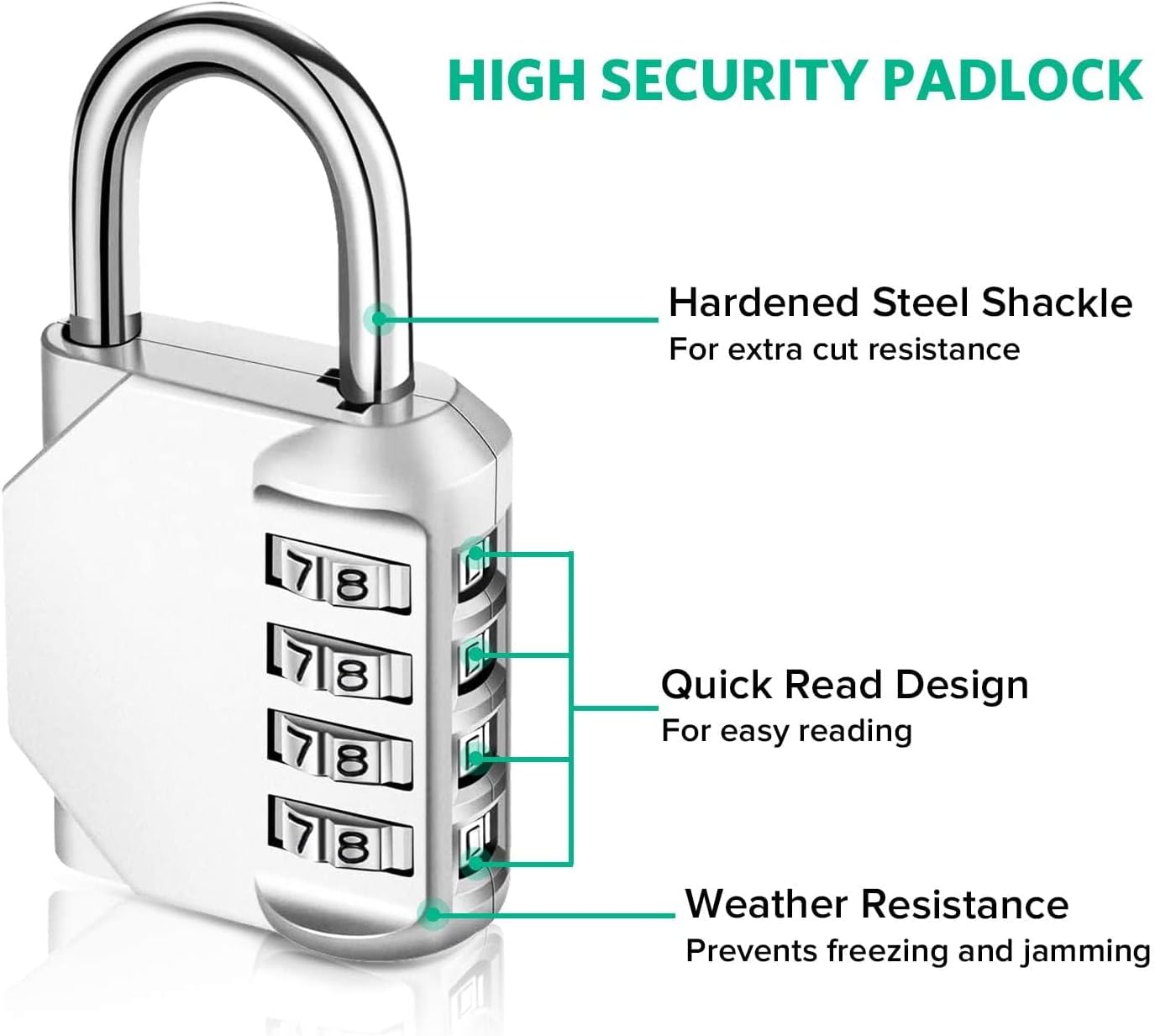 Combo Lock for Lockers, 4 Digit Combination Padlock, 2 Pack Pad Locks with Code for School Locker, Gym, Door, Storage - Black & Silver