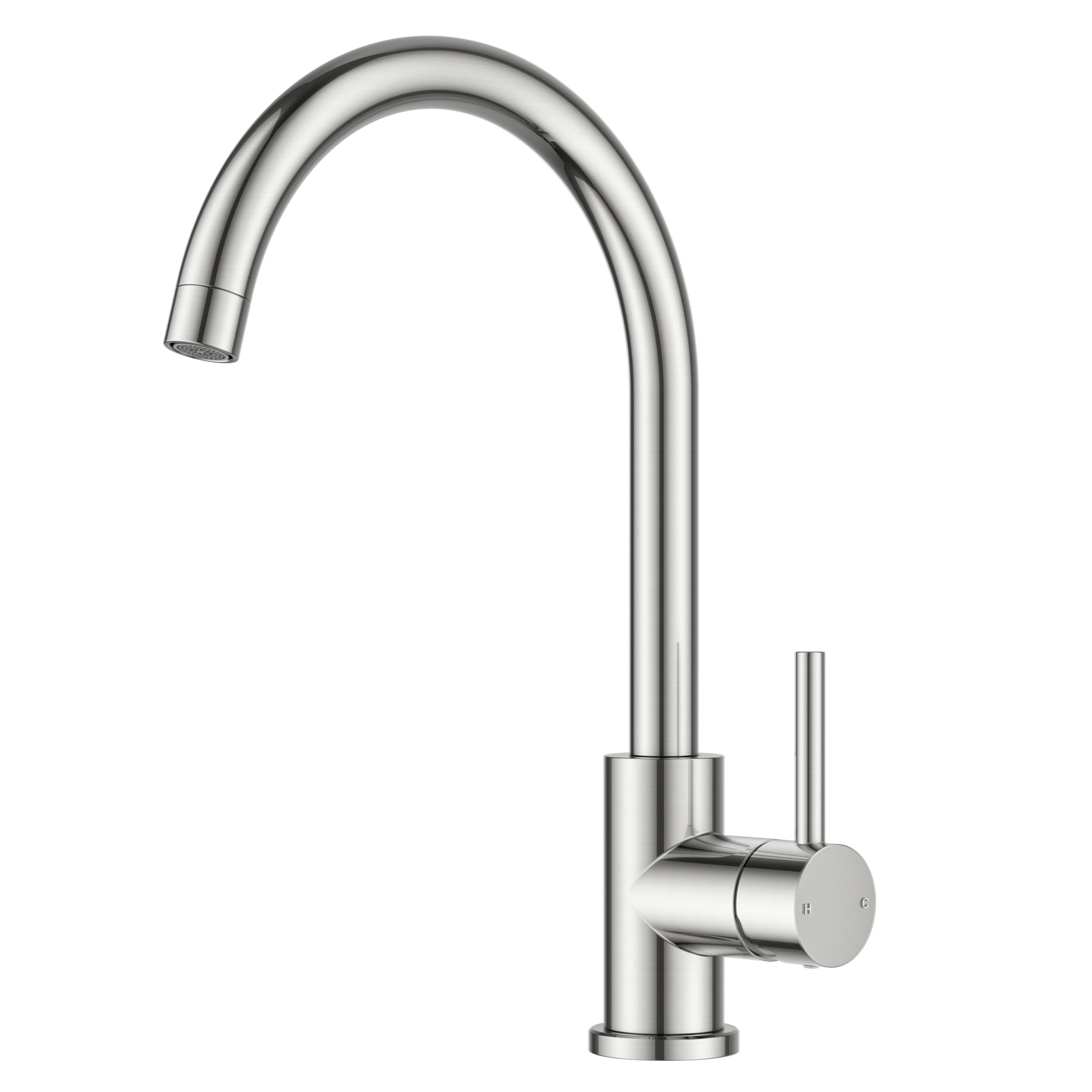 FORIOUS Wasserhahn Küche, Mischbatterie Armatur, Edelstahl, 360° Schwenkbar, Einhebel-Warm- und Küchenarmatur, Edelstahl, Auslaufhöhe 238 mm, Edelstahl,Hoher Bogen (345mm)