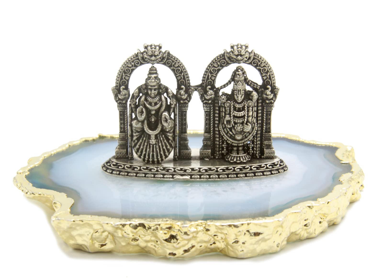 LBV 925 Sterling Silver 17gm Oxidized Enameled Laxmi Bala Ji Maharaj Idol Murti with Natural Stone Base and Bottle of Ganga Jal for Pooja Room Return Gift Home Decoration