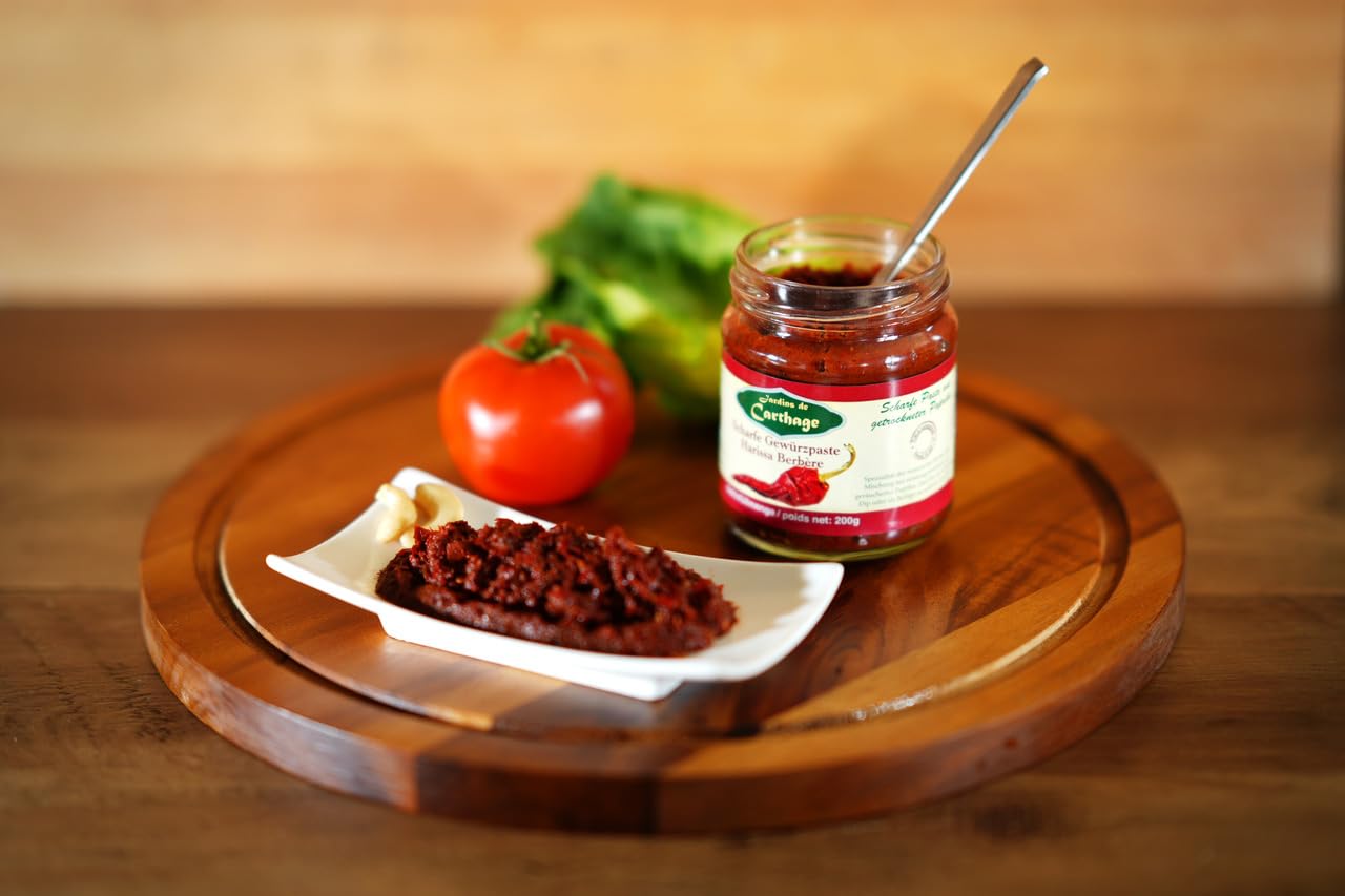 Harissa Paste Jardins de Carthage - Harissa Gewürzmischung Berbere aus Tunesien - Natürlich getrocknet und geräuchert - Vegetarisch & Vegan - 12X 200g Dosen (2400 GR)