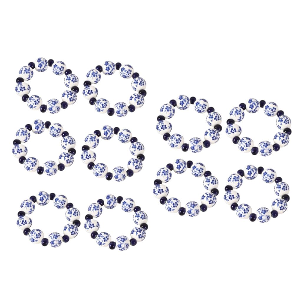 CTRLZS Napkin Ring Hand Drawn Napkin Ring Napkin Buckle Ethnic Style Hand-Painted Blue White Beads Napkin Ring Home Table Decoration