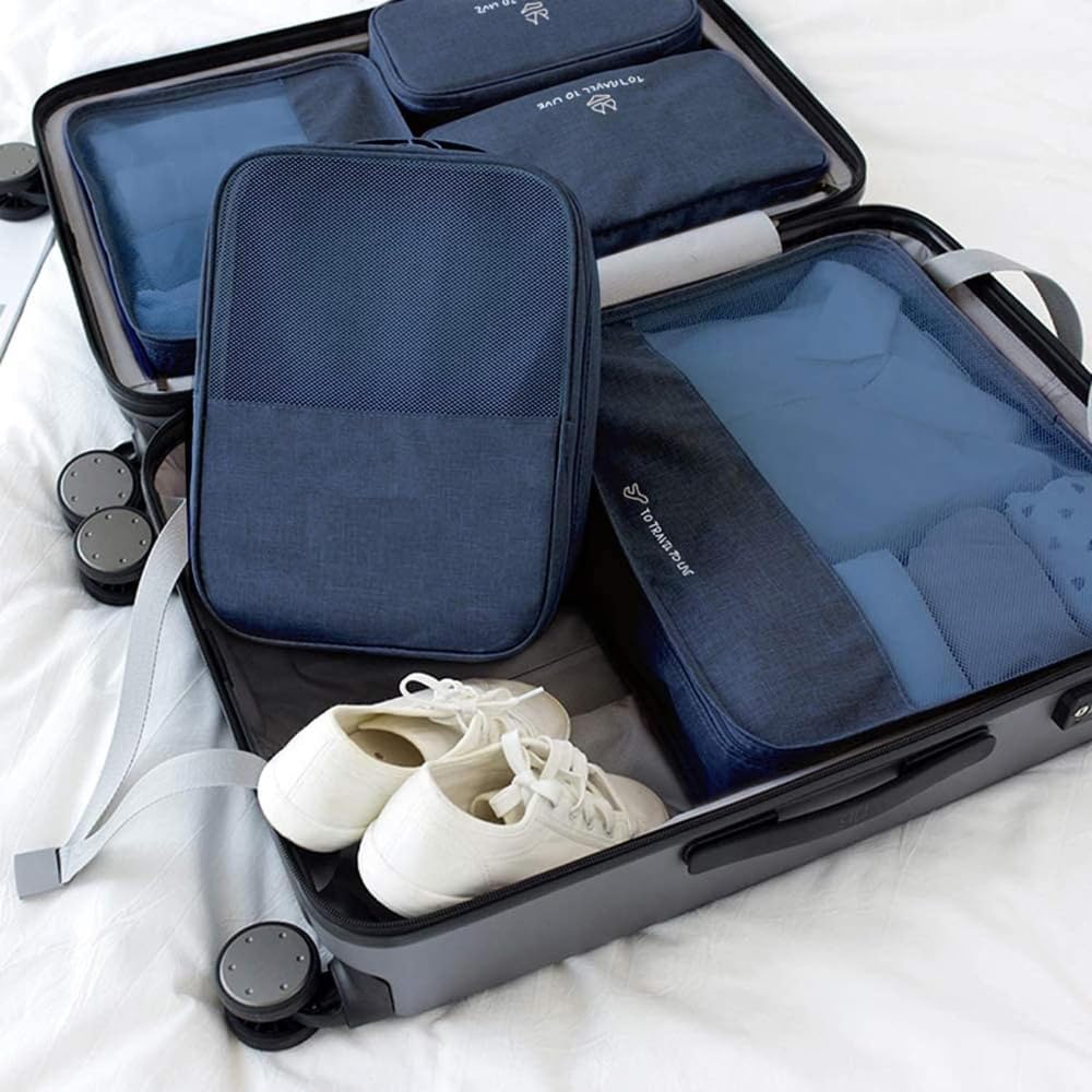 FUOCO Bolsas de viaje para zapatos, impermeables, multiusos, portátiles, esenciales, con capacidad para 3 pares de zapatos, zapatillas, sandalias para hombres y mujeres, Azul, Accesorios de viaje