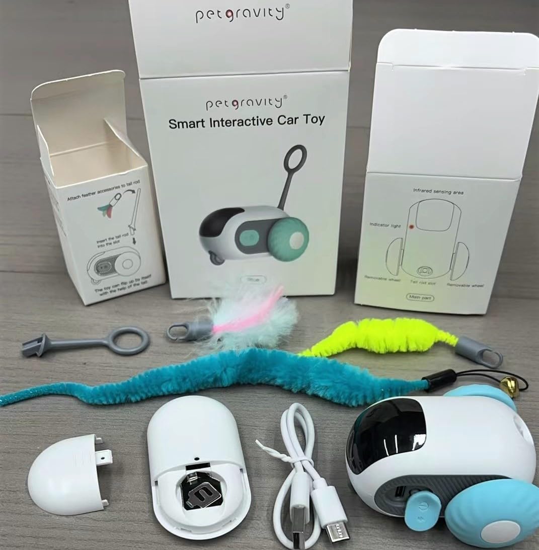 Jouet Interactif pour Chat Motorisé avec Télécommande, Tail 2.0-2024, Balle Intelligente avec 2 Modes, Rechargeable par USB