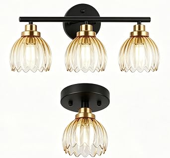 TALOYA Amber Tulip Bathroom Vanity Light and Semi Flush Mount Ceiling Light