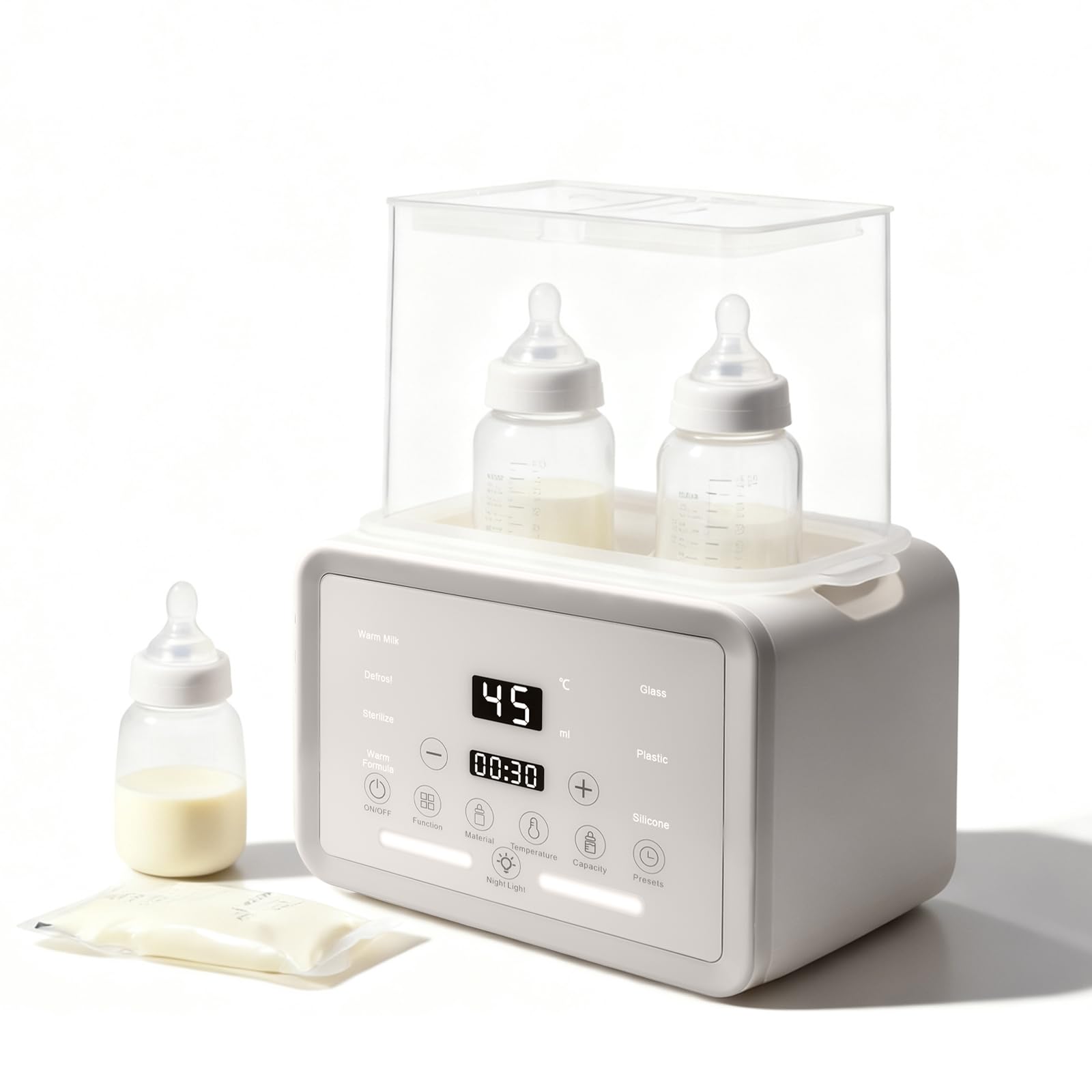 Flaschenwärmer, 8-in-1 Multifunktionaler Flaschenwärmer baby, Multifunktionaler, Babykostwärmer mit LCD-Display, 2 Flaschen gleichzeitig, Bottle Warmer Milchwärmer für Reise- und Heimgebrauch