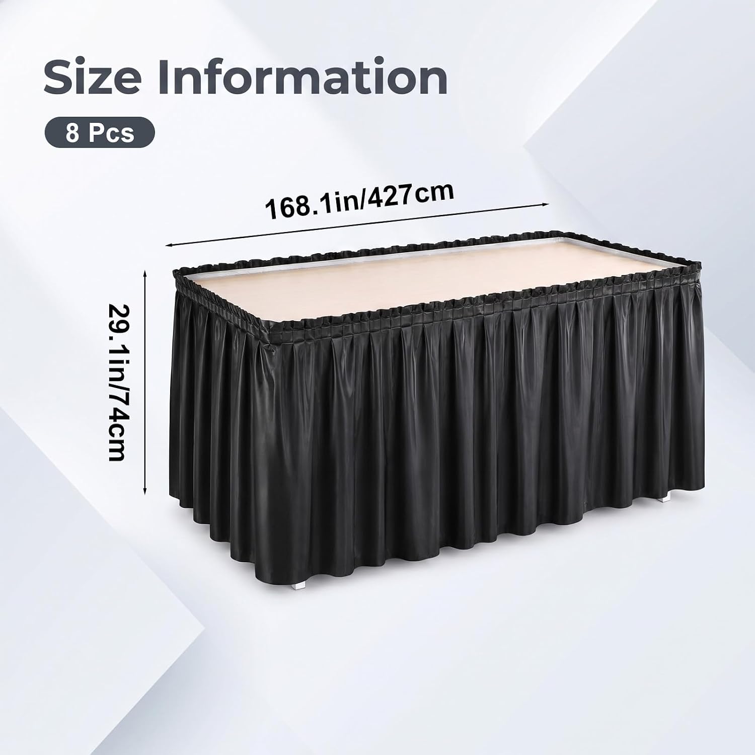 8 Pack Black Plastic Table Skirts, Plastic Disposable Table Skirts (29 x 168 Inch)